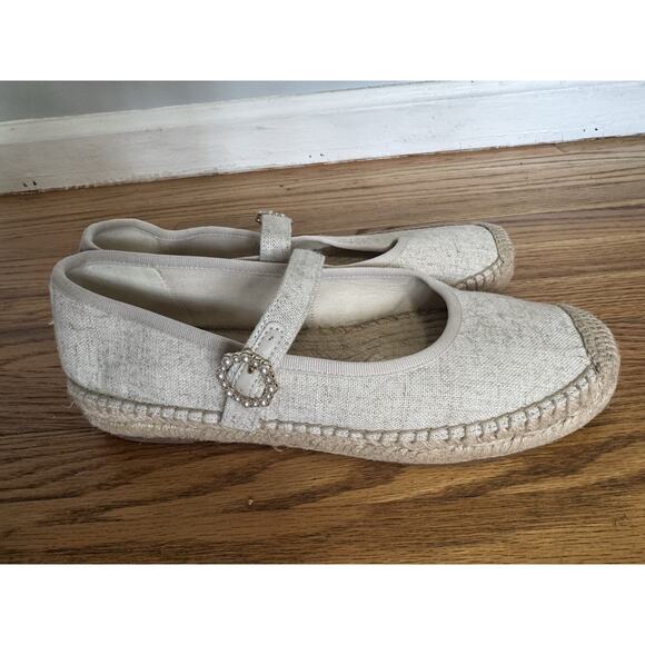 J Crew Espadrille Mary Jane Flats Size 9 1/2 Canvas Preppy Casual Chunky - Picture 7 of 9